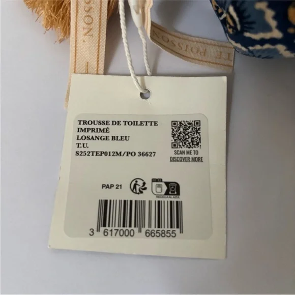 Sezane Antoinette Poisson Toiletry Bag Blue Diamond Cosmetic Travel Case Makeup - Picture 4 of 11